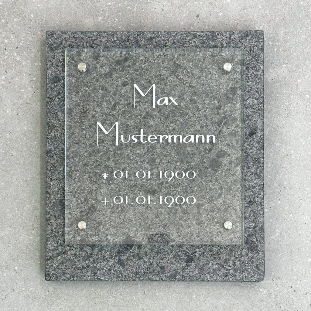 Glaselement für Urnengräber / Kolumbarium Glas-Gedenktafel